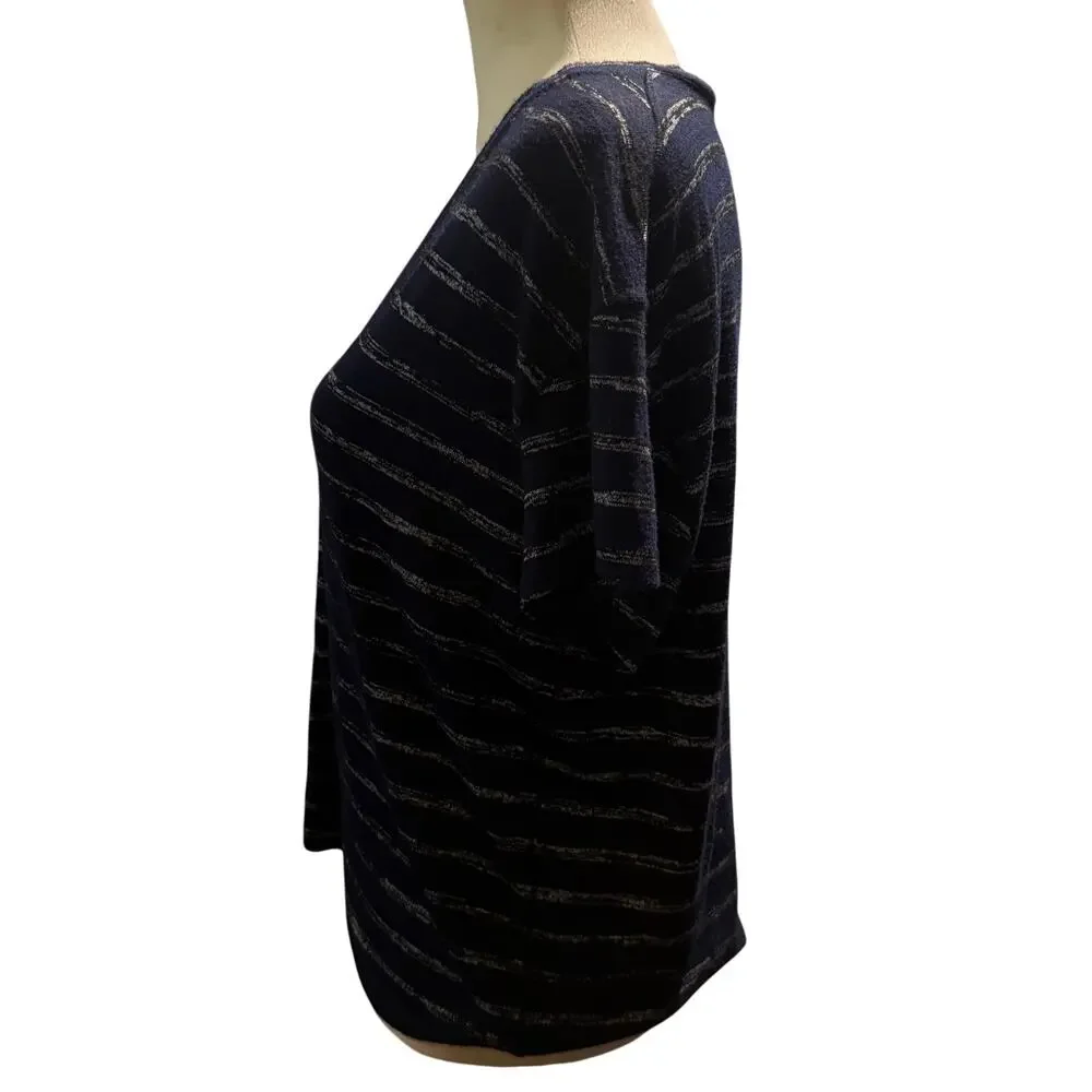 Rag & Bone The Knit Stripe V-Neck Tee, Navy Black, Women's Size Medium - Picture 5 of 9